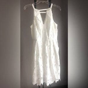 Adrianna Papell Embroidered White Halter Dress